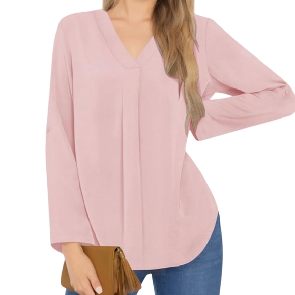 $5 BUNDLE SALE! Roll-Tab 3/4 Sleeve Blouse, Pink, Sz XL, NWOT - Picture 2 of 6